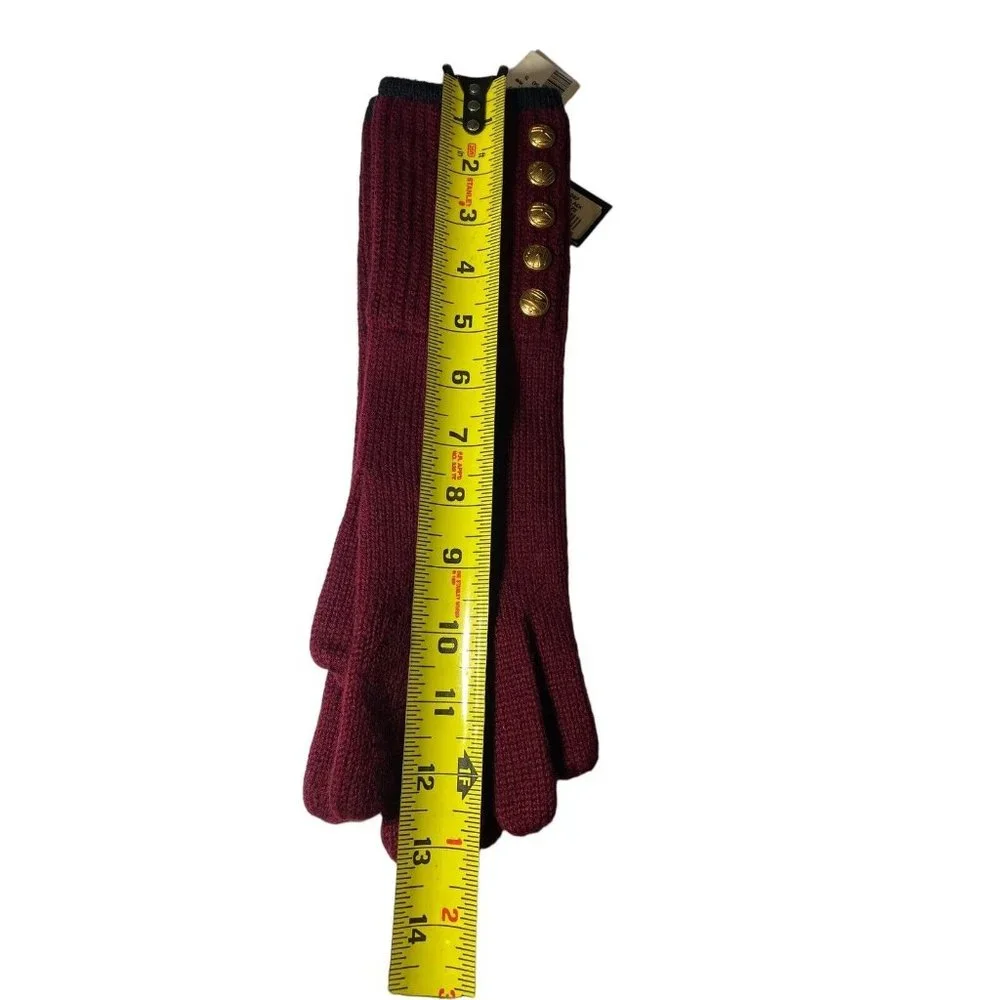 Anne Klein Aris Red Black Wool Knit Gloves Long Gold Button‎ NWT